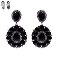 Dangly Teardrop Gem Cluster Metal Clip Earrings